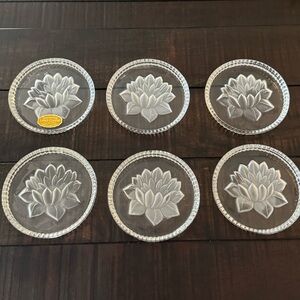 Set of 6 Lead Crystal Lotus Coasters West
Germany Vintage Glass Drink Bar Cart‎